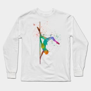 woman pole dancer silhouette  in watercolor Long Sleeve T-Shirt